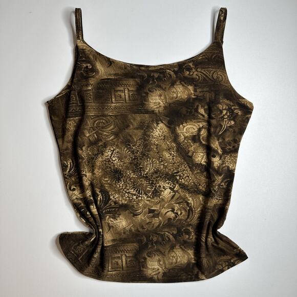 Vintage Best Look Paris Baroque Print Cami Top Brown Gold Boho Y2K Size Small - Picture 4 of 9